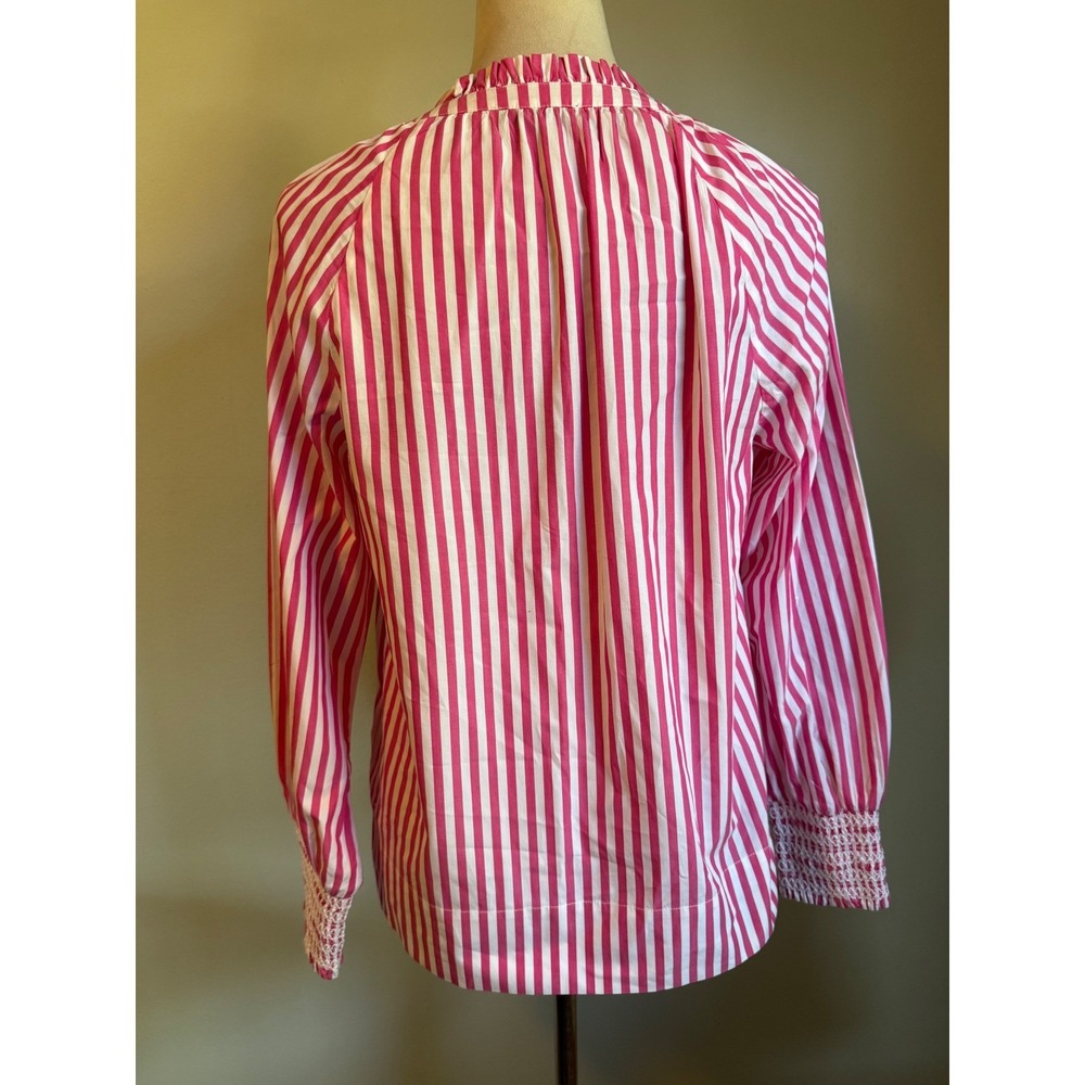 J.Crew Popover Top Stripe Pink White XS Cotton Blouse preppy dainty whimsy resor - Picture 4 of 8